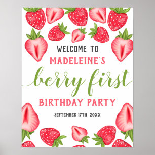 Berry First Strawberry 1st Birthday Party Welcome Poster