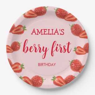 Berry First   Strawberry 1st Birthday pink Paper Plate