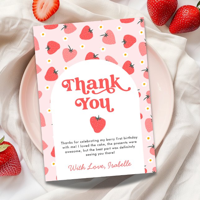 Berry First Strawberry 1st Birthday Thank You Card (Berry First Strawberry 1st Birthday Thank You Card)