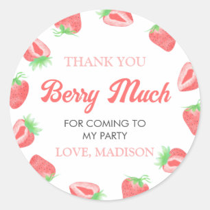 Berry First Strawberry 1st Birthday Thank You Classic Round Sticker