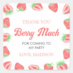 Berry First Strawberry 1st Birthday Thank You Square Sticker