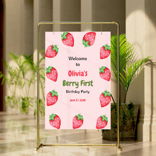 Berry First Strawberry 1st Birthday Welcome Poster