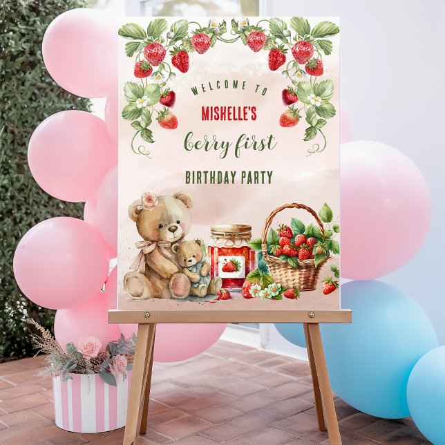 Berry First Strawberry and Bear Birthday Acrylic Sign (Creator Uploaded)