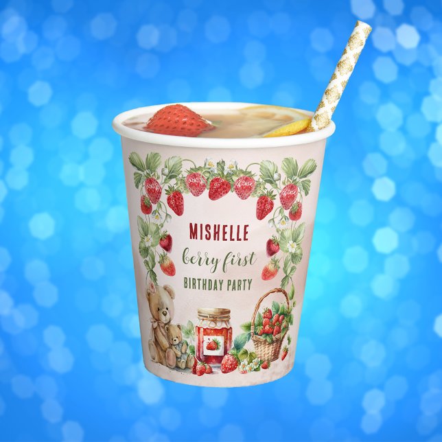 Berry First Strawberry and Bear Birthday Paper Cups (Creator Uploaded)