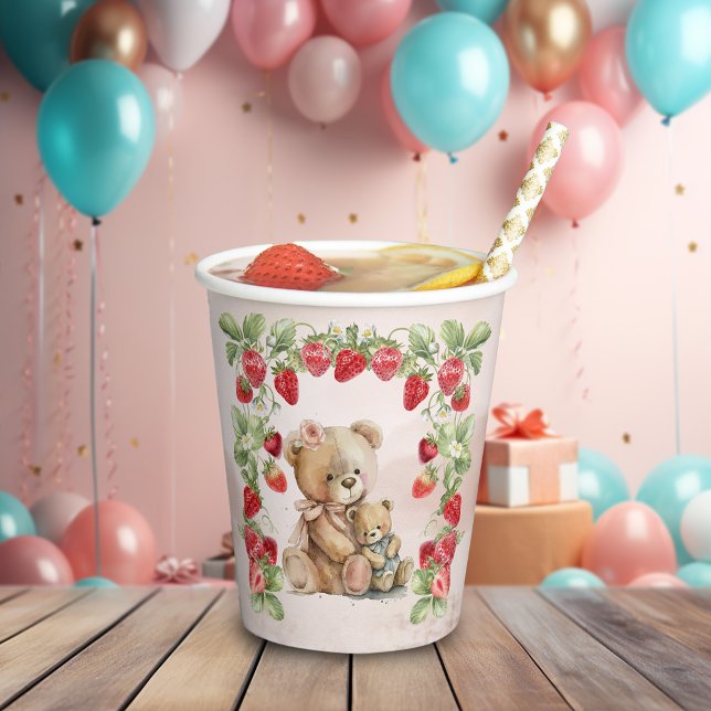 Berry First Strawberry and Bear Birthday Paper Cups (Creator Uploaded)