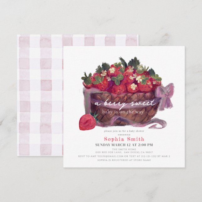 Berry First Strawberry Basket Baby Shower Invitation (Front/Back)