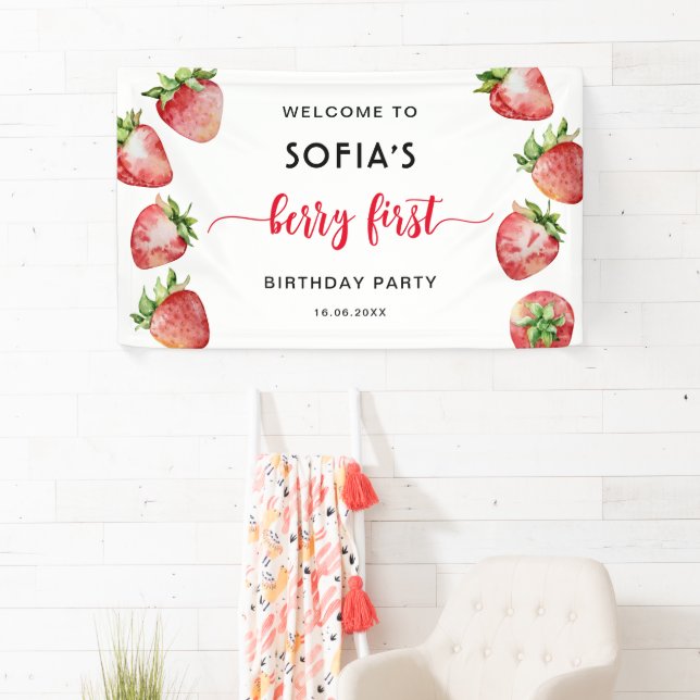 Berry First Strawberry Birthday Banner (Insitu)