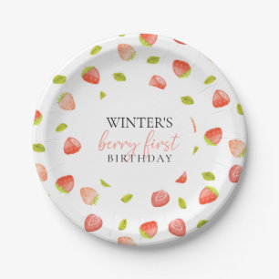 Berry First Strawberry Birthday Party Paper Plate
