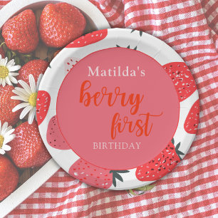 Berry First Strawberry Birthday Party Red Paper Plate