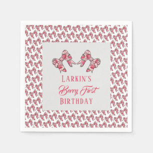 Berry first strawberry birthday Pink Bow Napkin
