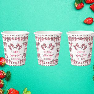 Berry First Strawberry birthday Pink Bow Paper Cups