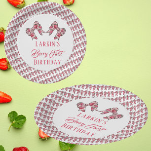 Berry first strawberry birthday Pink Bow Paper Plate