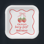 Berry first strawberry birthday Pink Bow Paper Plate<br><div class="desc">Berry first Strawberry birthday with pink bow.</div>