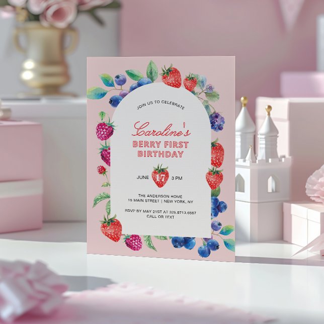 Berry First Strawberry Blueberry Birthday Invitation (Creator Uploaded)