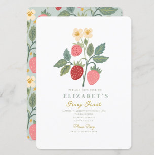 Berry First Strawberry Bouquet Birthday Invitation