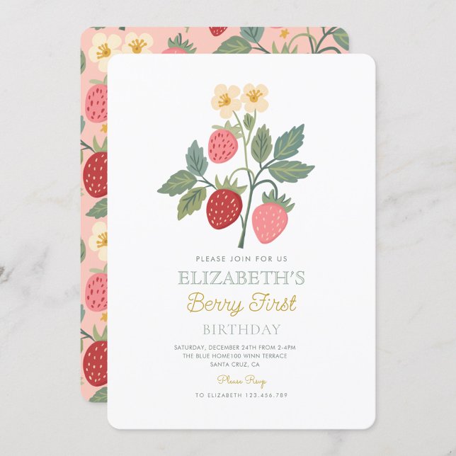Berry First Strawberry Bouquet Birthday  Invitation (Creator Uploaded)