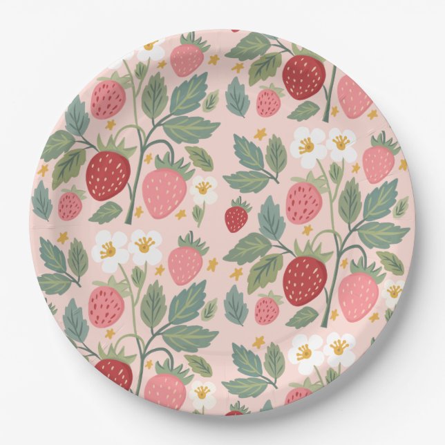 Berry First Strawberry Bouquet Birthday  Paper Plate (Front)