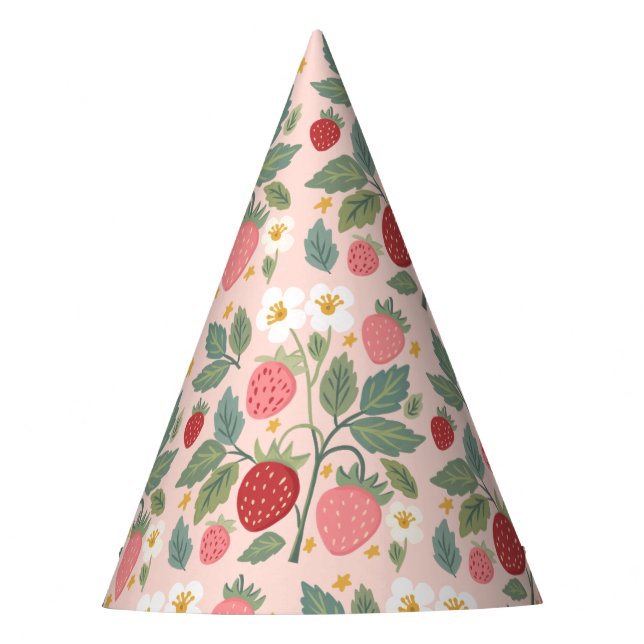 Berry First Strawberry Bouquet Birthday  Party Hat (Front)