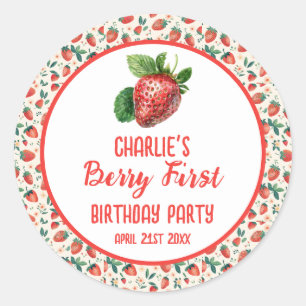 Berry First Strawberry Girl 1st Birthday Party Classic Round Sticker