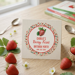 Berry First Strawberry Girl 1st Birthday Party Classic Round Sticker