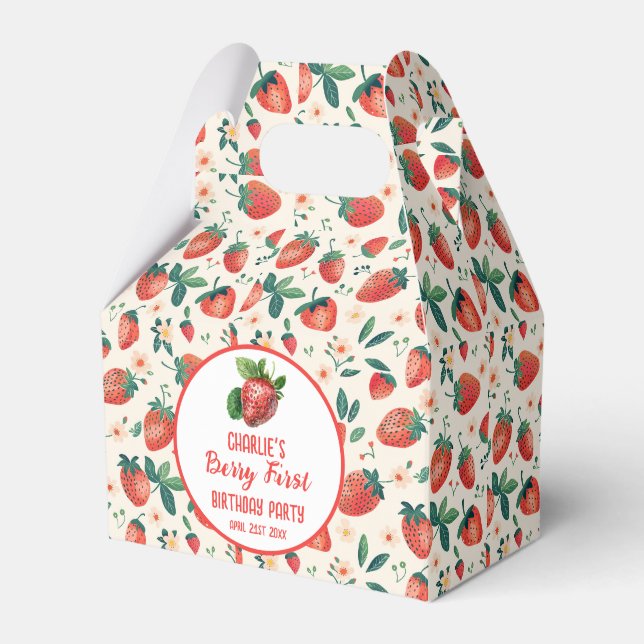 Berry First Strawberry Girl 1st Birthday Party  Favour Box (Front Side)