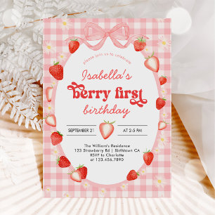 Berry First Strawberry Girl 1st Birthday Party Invitation