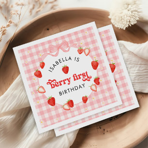 Berry First Strawberry Girl 1st Birthday Party Napkin