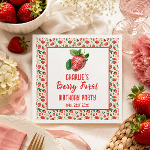 Berry First Strawberry Girl 1st Birthday Party Napkin