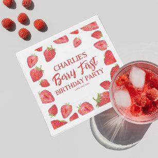 Berry First Strawberry Girl 1st Birthday Party Napkin