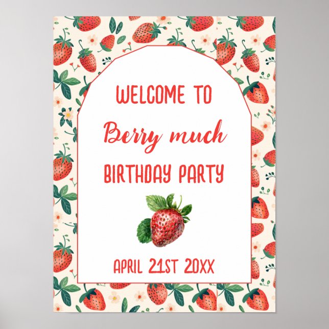 Berry First Strawberry Girl 1st Birthday Party Poster (Front)