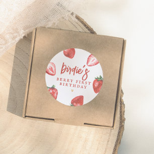 Berry First Strawberry Girl First Birthday Party Classic Round Sticker