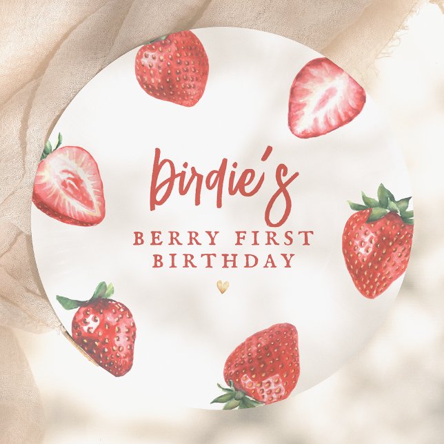 Berry First Strawberry Girl First Birthday Party Paper Plate (Creator Uploaded)