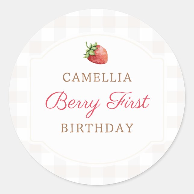 Berry First Strawberry Jam 1st Birthday Party Classic Round Sticker (Front)
