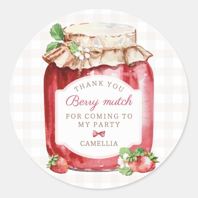 Berry First Strawberry Jam 1st Birthday Party Classic Round Sticker (Front)