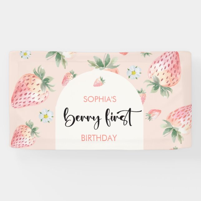 Berry first strawberry kids birthday banner (Horizontal)