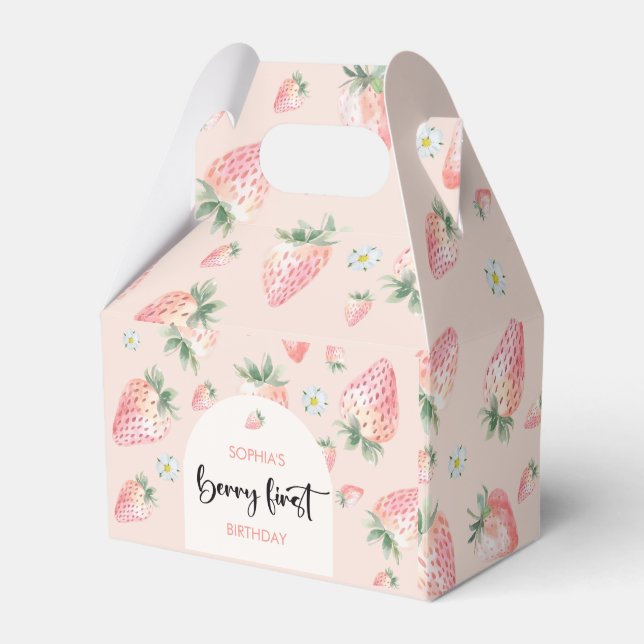 Berry first strawberry kids birthday favour box (Front Side)