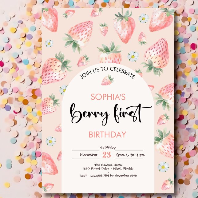 Berry first strawberry kids birthday invitation (Creator Uploaded)