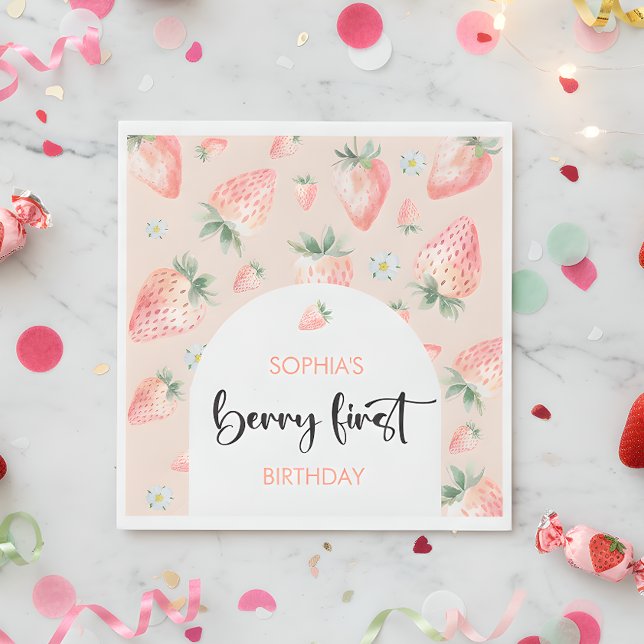 Berry first strawberry kids birthday napkin (Creator Uploaded)