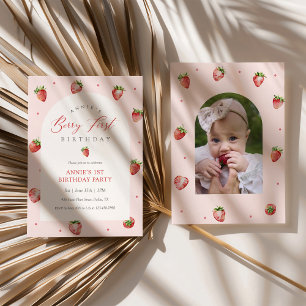 Berry First Strawberry Photo Birthday Invitation