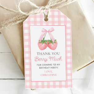 Berry First Strawberry Pink Bow 1st Birthday Gift Tags