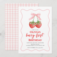 Berry First Strawberry Pink Bow 1st birthday