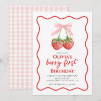 Berry First Strawberry Pink Bow 1st birthday