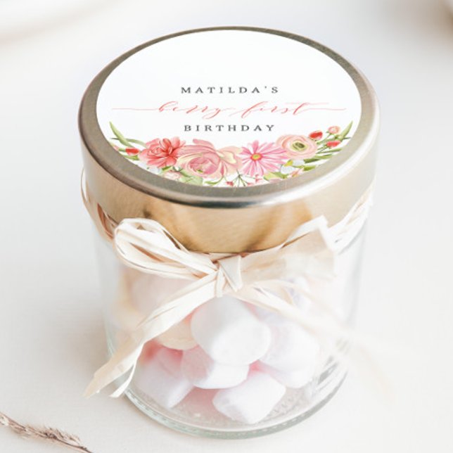 Berry First Strawberry Summer 1st Birthday | Classic Round Sticker (Creator Uploaded)