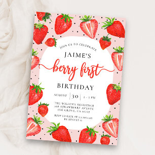 Berry First Strawberry Summer 1st Birthday Invitation