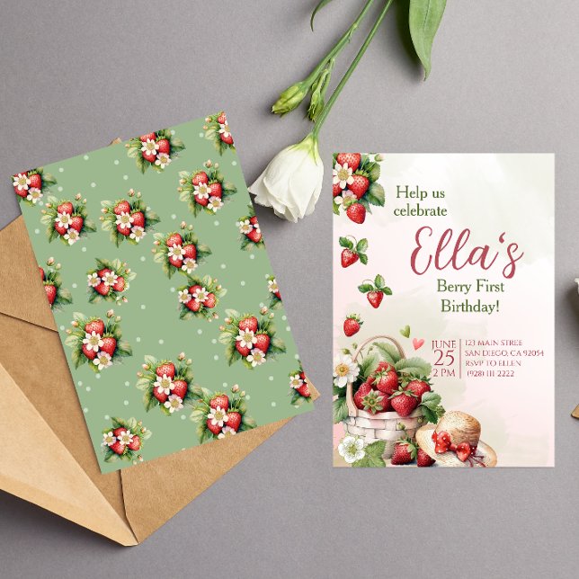 Berry first summer strawberry  Birthday Invitation (Creator Uploaded)