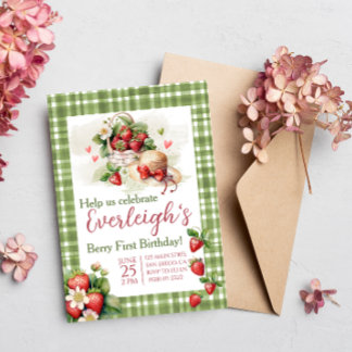 Berry First sweet summer strawberry  Birthday  Invitation