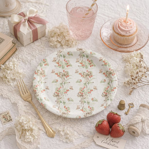 Berry Floral Butterfly First Birthday Paper Plate