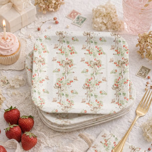 Berry Floral Pattern First Birthday Paper Plate