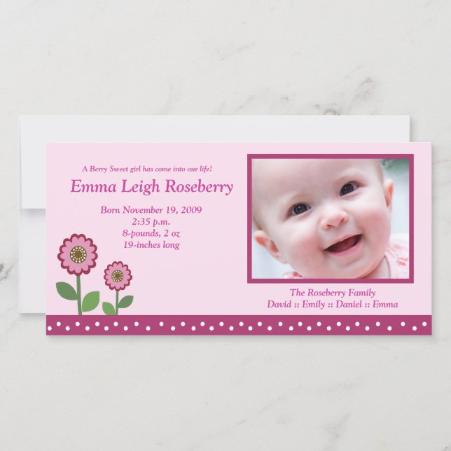Berry Flower Garden 8x4 Photo Birth Announcement (Front)