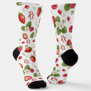 Berry, Flower & Pill Pattern Pharmacy Socks